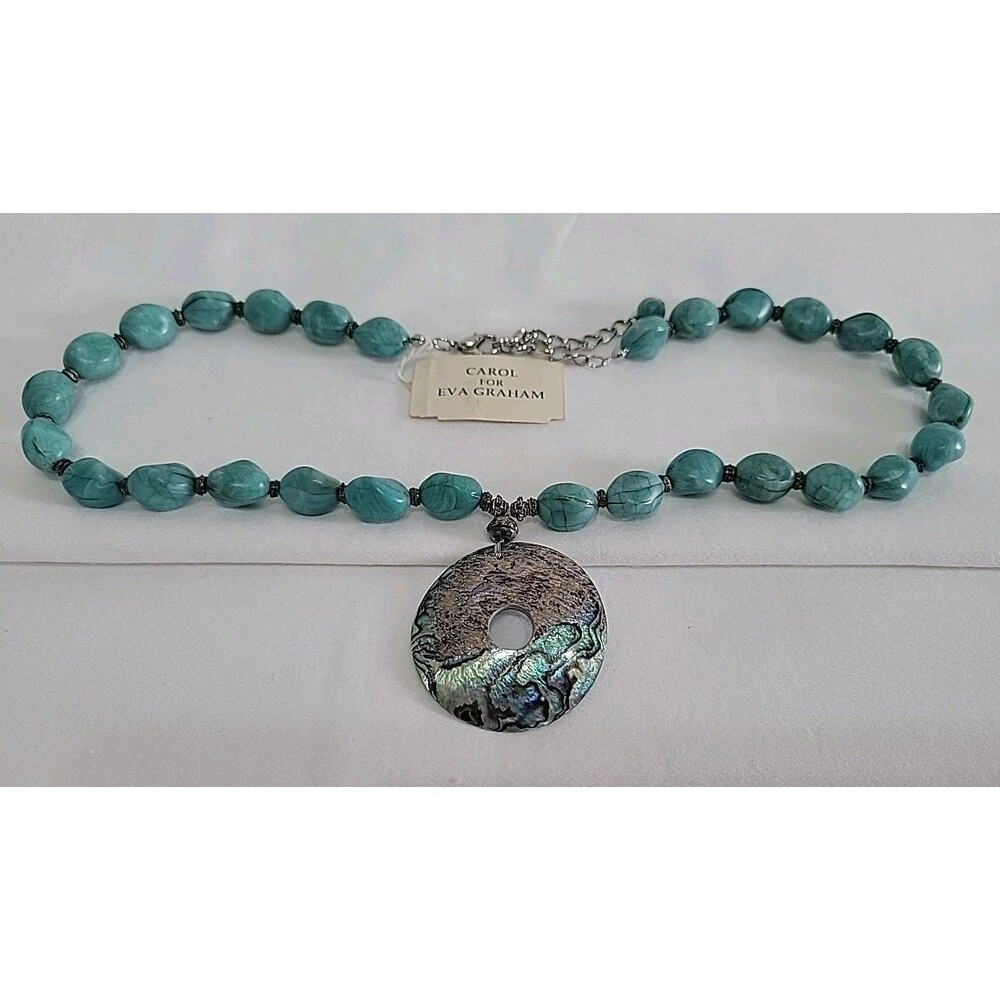 NWT Carol for Eva Graham Statement Necklace - Turquoise Beaded Abalone Shell NOS